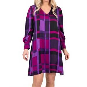 NEW SCAPA plaid shift mini dress in purple